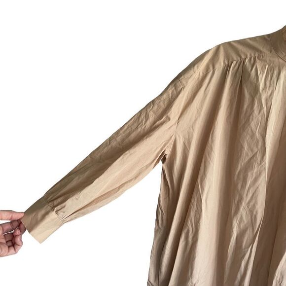 ZARA Cotton Long Sleeve Poplin Midi Dress Camel S - Picture 8 of 16